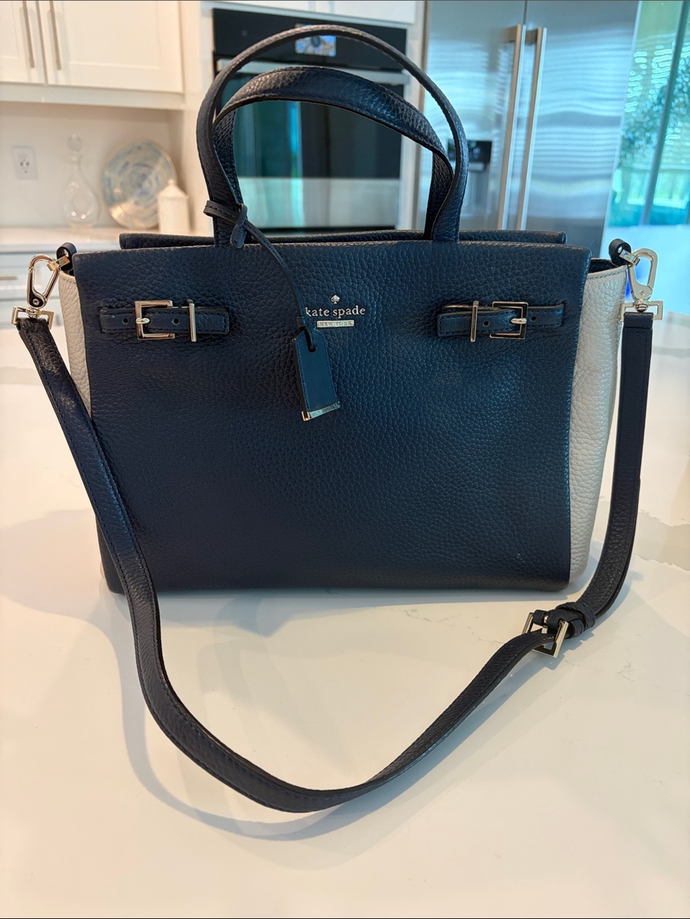 kate spade Navy and Cream Holden Street Lanie Satchel Bag with Detachable Strap
